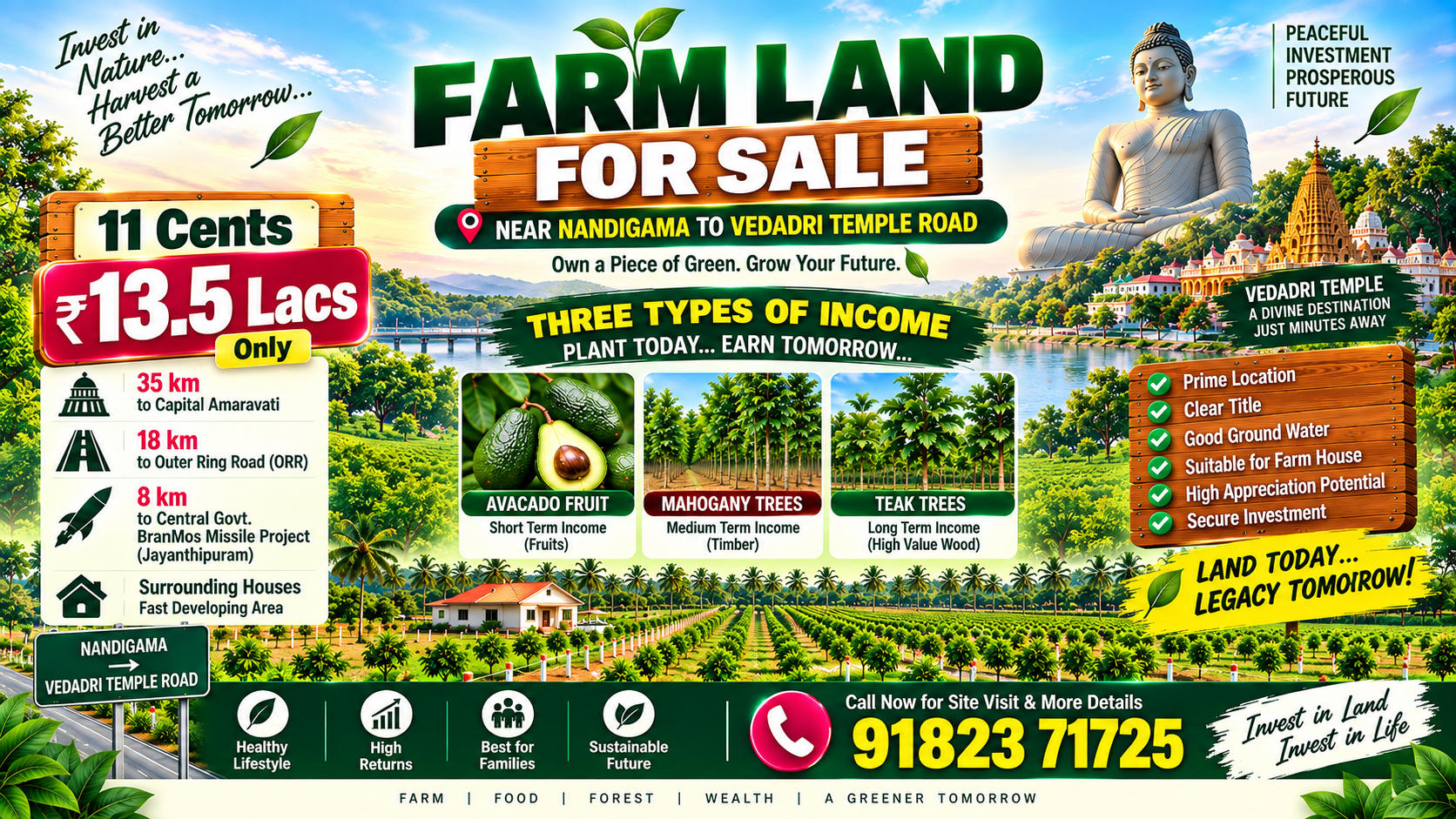 Farm Land Near Nandigama Vedadri Temple Road