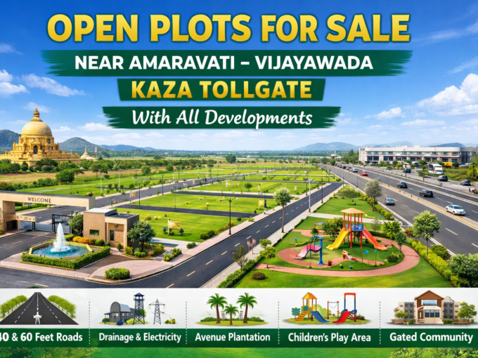 Open plots for sale near Amaravati Vijayawada located at Kaza Tollgate close to Amaravati capital region with highway connectivity and residential development