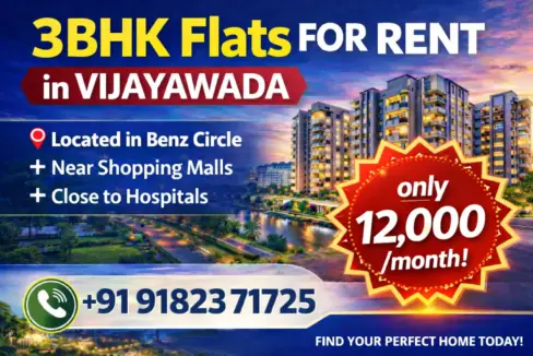 3BHK flats for rent in Vijayawada with modern amenities and spacious rooms