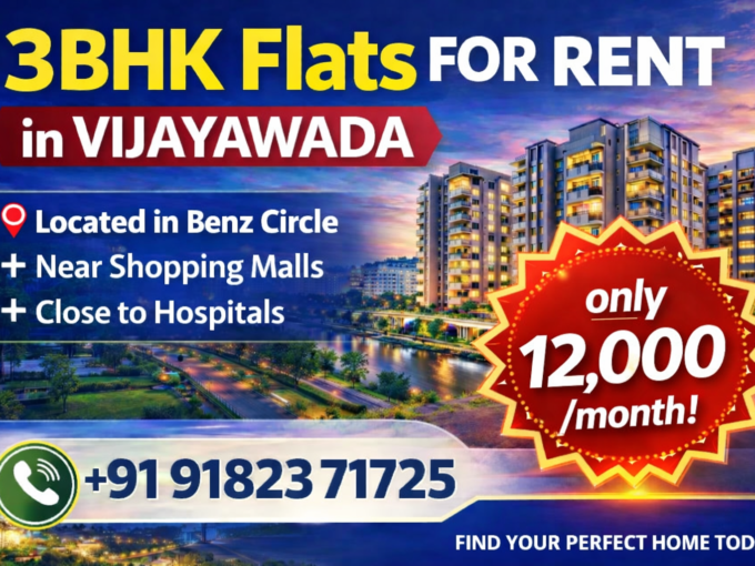 3BHK flats for rent in Vijayawada with modern amenities and spacious rooms